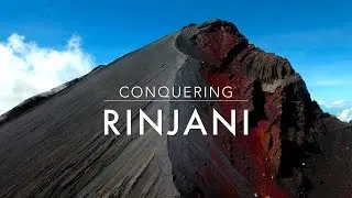 A beginner with a drone summiting MT Rinjani, Indonesia