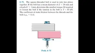 The square-threaded bolt is used to join two plates together. If the bolt has a mean diameter of and