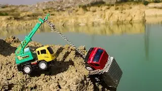 Heavy Loaded container truck Accident River Pulling Out Crane | AM kids TOYS | Toy video for Kids