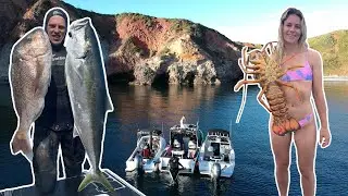 PART 1 Overnight RAFT UP with the Crew and Spearfishing BIG Kingies, Snapper, Crayfish in NZ!
