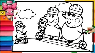 Peppa  Pig and her family riding big bicycle | Learn To Draw and Color Peppa Pig, Peppa Pig coloring