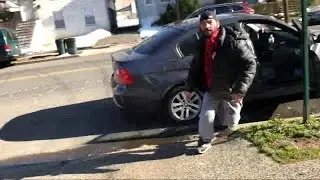 DRIVEWAY RAGE CAUGHT ON CAMERA - Driver Blocking Driveway Escalates into PUNCHES FLYING!
