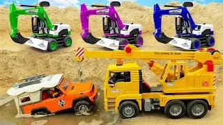 Excavator, Transport Truck & Police Car Find Missing Ducks | Sand Toy Story