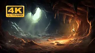Fondo de una cueva con una hoguera con sonido ambiental 4k - Background of a cave with a bonfire 4k