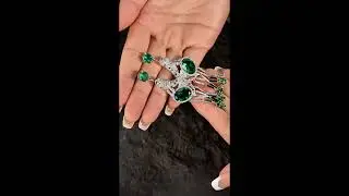 Leopard Emerald Earrings, Tassel Design Earrings, Luxury Sterling Silver Earrings