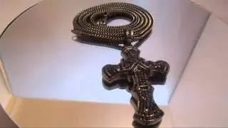 Black iced out CZ cross pendant with franco chain