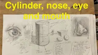 Cylinder, nose, eye and mouth drawing lesson! Real time.