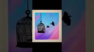 Birds got freedom from the cage drawing | easy oilpastel drawing #shorts #oilpasteldrawing #artdnzy
