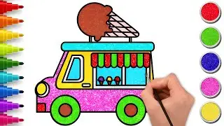 Menggambar Mobil Es Krim 👀 Menggambar Kendaraan untuk Anak-anak | Chiki Art Bahasa