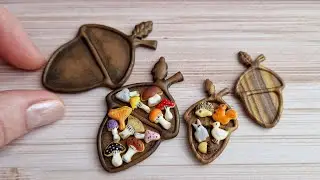 Miniature gingerbread cookies on an acorn-shaped tray🤎🐿️🦔🍄&zwj;🟫🍄Polymer clay