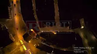 Aerial drone stock video medival city night 6k
