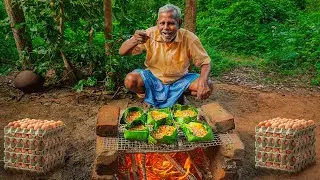 Chinese Banana Leaf 🌿 Omelette🍳| Egg🥚Grilled🔥| #asmr #gramophonevillage