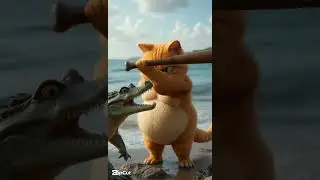 Hilarious Cat vs Crocodile Fight 😂 | AI-Generated Animal Battle! #aivideo #funny