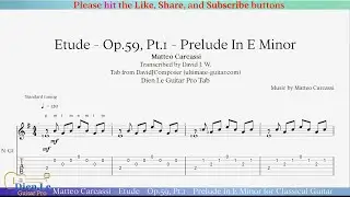 Matteo Carcassi - Etude - Op.59, Pt.1 - Prelude In E Minor for Classical Guitar with Tab