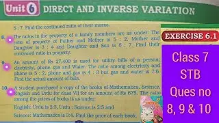 Unit 6 Direct and inverse proportion | Exercise 6.1 Question  8,9 & 10 #class7MathSTB #jest #spsc