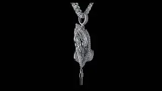 Hip Hop Praying Hands Cross Pendant By Harlembling Iced Out In CZ Or Moissanite - Solid 925 Silver
