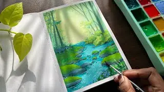 Cozy Forest Painting With Jelly Gouache / Relaxing Art Video / Paint With Me🌿