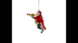 Festive Santa Blowing Trumpet - Blown Glass Christmas Ornament (CC-1125)