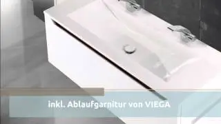 Badm&ouml;bel Set mit 120 cm Doppelwaschtisch, Nussbaum Tiepolo Griffleiste