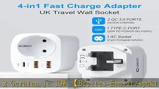 Unidapt Reiseadapter UK Adapter Deutschland England Stecker mit 3 USB 1 Typ C PD 20W, 2 Fach Steckd