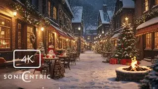 Snowy Christmas Town With Holiday Music | 4K Calming Classroom Visual | Produced by SoniCentric