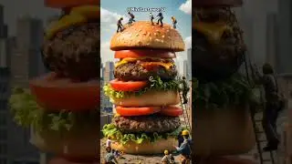 (AI) Tiny workers making giant burger #giantfood #burger #food #tinyworkers #shorts