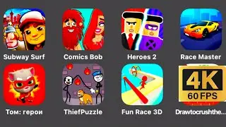 Draw to Smash, Subway Surf, Comics Bob, Heroes 2, Race Master, Talking Tom Hero Dash, ThiefPuzzle