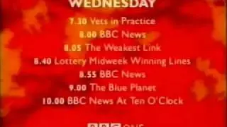 BBC1 Schedule Changes - 12/9/2001
