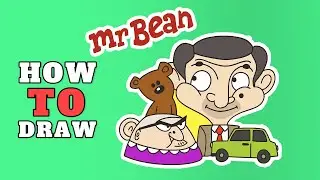 How to Draw Mr Bean, Teddy and Green Car | Easy Drawing for Kids Step by Step