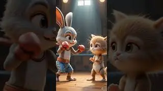 a rabbit and a kitten boxing in the ring#short#rabbit#cat#boxing