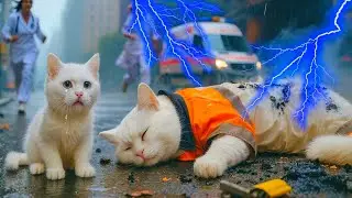 Street-Sweeper Mama Cat Struck By Lightning, Kitten Rushes In To Save Her Mom | Funny Cat | Cute Cat
