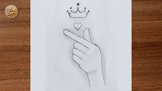 Easy Korean Finger Heart Drawing | BTS Army Cute art drawing (step by step) | Pencil drawing