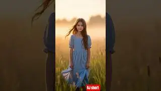 A young village girl with long, chestnut-brown hair in a flowing blue dress, #ai #shorts