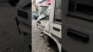 Mahindra Bolero accident with tree in mountains, Frame and chassis damage