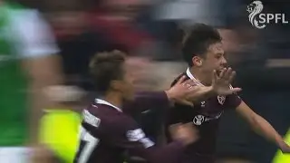 Hearts 2-1 win against Hibs. 22/9/2019. Aaron Hickey with the late winner.