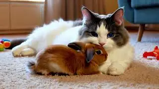 🐱🐰 Adorable Cat and Bunny Friendship! | Cute Animal Companions