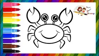 Easy Crab Drawing, coloring & painting  for Kids and Toddler | Fun and Simple Step-by-Step Tutorial