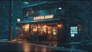 Snowflakes Falling Under Coffee Shop Lights ☕ Nostalgic Lofi for Peaceful Winter Hours