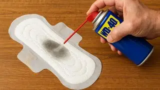 Распылите WD40 на старую гигиеническую салфетку и посмотрите, что произойдет! Это нужно в каждом дом