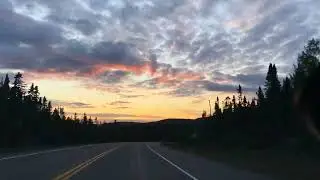 Beautiful Summer Sunset Drive through Marathon Ontario Hwy 17 time-lapse