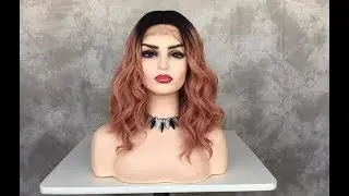 ReadyWig Pink Wavy Short Hair Dark Roots Synthetic Lace Front Wig 16 Inches