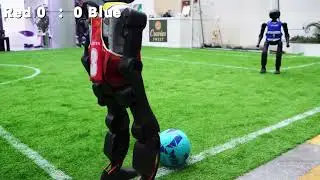 Watch our Booster K1 humanoid robots play a full 5 vs 5 soccer match completely autonomously!
