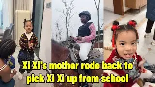 Xi Xi's mother went horseback riding and came back to pick Xi Xi up from school.