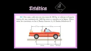 Ejercicio 4.5| Estática Beer-Johnston. Dos cajas, cada una con una masa de 350 kg, se colocan...
