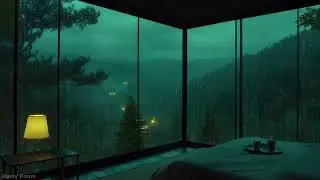 Deep Forest Rain & Soft Light in a Dark Bedroom 🌧️ No Ads | Tranquil Cabin Ambience for Deep Sleep