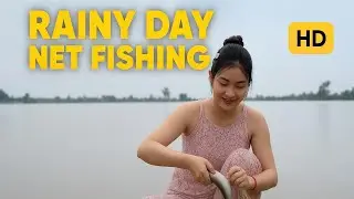 Rainy Day Net Fishing &ndash; Village Girl Catching Fish in Flood Water | Princess Fish10