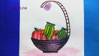How To Draw A Family Picnic basket/New year Picnic Scenery steps/Picnic drawing with oil pastels.