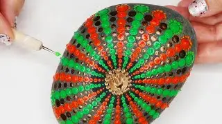 Pumpkin colors! Time Lapse Mandala Painting in Green and Orange dots for Beginners