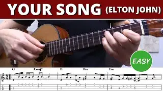 Your Song (Elton John) 🎵 EASY Beginner Ukulele Fingerstyle Tutorial & Tabs, High or Low G Tuning