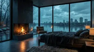 Peaceful Rainy Night 🌧️ Soft Firelight & Cozy Calm Ambience